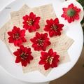 6cm red flocked poinsettia flower with gold glitter stamen for Christmas tree decoration - Red