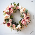 Artificial pink peony and rose flower wreath, 15.7 inch floral wall decor for front door - Pink (Style D)