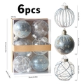 Set di 6 palline di Natale da 8cm grigio-blu con rete e paillettes decorative - Griglia geometrica / Blu
