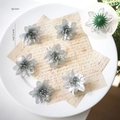 Silver 6cm glittered artificial Christmas flowers with mesh petals and sparkling stamens - Silver