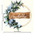 Modern eucalyptus wreath with wooden beads and a Hello sign for home wall decor - Wooden Bead Style (Hello Sign)