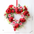Herzförmiger künstlicher Kranz mit roten Pfingstrosen und rosa Rosen, 40x40cm - Peony Heart Wreath / Red and Pink