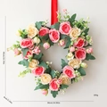 Pink and beige heart-shaped rose wreath with dimensions 40cm and red hanging ribbon - Pink Heart Wreath / 40CM