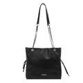 Bolso tipo cubo negro minimalista con cadena dorada y detalles de cordón en los lados - Cuero sintético / Grande / Negro Grande