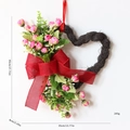 Corona de corazón con rosas rosas y lazo de yute rojo para decoración romántica - Rosa rojo