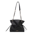 Bolso saco minimalista de cuero negro con cadena dorada y cierre de cordón ajustable - Cuero sintético / Pequeño / Negro Pequeño
