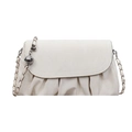 Creamy white pleated cloud bag with silver chain strap and metal ball pendant - Off White
