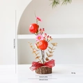 Handmade artificial red berry festive tabletop ornament with a rustic wood base - New Year Small Tree Style A