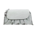 Light gray pleated cloud bag with a woven silver chain strap and metal ball charm - Green