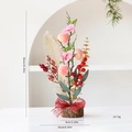 Artificial peach tree tabletop decor with red berries and wood base, 39cm height - New Year Small Tree Style B