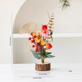New Chinese floral festive ornament with red berries and golden ginkgo leaves, 31cm high - New Year Small Tree Style E