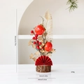 Festive red persimmon and berry table ornament with golden leaves and wood base - New Year Small Tree Style I