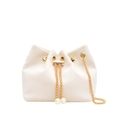 Mini borsa a secchiello in velluto a coste crema con catena oro e ciondoli di perle - Bianco Sporco
