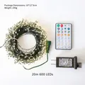 20M 600 LED Christmas firecracker lights on green wire with remote and US adapter - 20m Firecracker Lights Warm White+Cool White