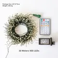 30m 900 LED firecracker lights with green wire, warm white glow, remote and adapter - 30m Firecracker Lights Warm White+Cool White