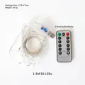 1.5m USB copper wire firecracker lights with 50 LEDs and 8-mode remote control - Warm White 1.5m USB