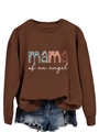 Détail du sweat marron café avec imprimé coloré mama of an angel et col rond classique - Café (Imprimé Blanc)
