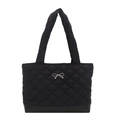 Sac fourre-tout noir matelassé avec breloque nœud argenté et base en cuir renforcé - Noir