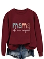Détail du sweat bordeaux à col rond avec lettrage coloré mama of an angel pour femmes - Rouge Vin (Lettres Blanches)