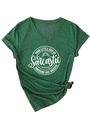 Détail du t-shirt vert foncé col V avec imprimé sarcastique et nœud sur le côté - S / Vert Vintage (Police Blanche)