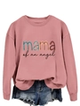 Gros plan du lettrage coloré Mama of an Angel sur sweat à col rond rose poudré - Or Rose (Lettres Noires)