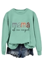 Détail du sweat vert menthe avec motif coloré mama of an angel et un short en jean - Vert Clair (Imprimé Noir)