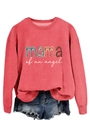 Détail d'un sweat corail à manches longues avec imprimé coloré mama of an angel - Rouge (Lettres Blanches)