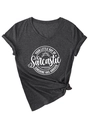 T-shirt gris anthracite à col en V avec motif soleil et détail de nœud noué - S / Gris Chiné (Police Blanche)