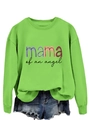 Détail du sweat vert fluo col rond avec imprimé multicolore mama of an angel - Vert fluorescent (Graphique noir)