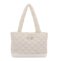 Sac fourre-tout matelassé à motif losanges avec nœud argenté en blanc crème - Blanc