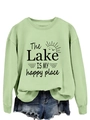 Detail of mint green crewneck sweatshirt with The Lake Is My Happy Place print design - Olive Green (Black Print)