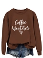Detail of coffee brown sweatshirt with white Coffee Weather heart text print - Coffee (White Font)