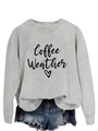 Close-up of Coffee Weather slogan and heart print on light grey cotton sweatshirt - Grey (Black Font)