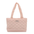 Sac fourre-tout matelassé rose avec motif en losange et nœud en métal pour femme - Rose
