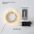 10M 300 LED warm white firecracker string lights with EU plug and 8-mode remote control - Warm White 10m