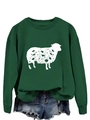 Detail of dark green sweatshirt featuring white sheep print with floral texture patterns - Dark Green (White Print)