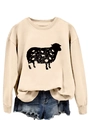 Detailed view of beige crewneck sweatshirt with a floral sheep silhouette graphic - Sand (Black Print)