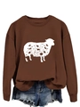 Detail of caramel crewneck sweatshirt featuring a white floral sheep graphic print - Coffee (White Print)