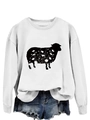 Detail of white crewneck sweatshirt featuring a black floral sheep graphic print - White (Black Print)