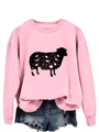 Pink crewneck sweatshirt featuring a black sheep silhouette with floral details and denim shorts - Pink (Black Print)