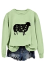 Close-up of light green sweatshirt featuring a black sheep silhouette with floral textures - Olive Green (Black Print)