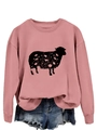 Detail of pink crewneck sweatshirt featuring a floral sheep graphic and soft knit texture - Rose Gold (Black Print)