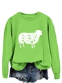 Detail of green crewneck sweatshirt featuring a white lamb silhouette with floral patterns - Fluorescent Green (White Print)