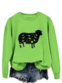 Close-up of bright green crew neck sweatshirt featuring a black sheep and floral print - Fluorescent Green (Black Print)