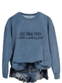 Sweat bleu à col rond avec lettrage et mini-short en jean aux bords effilochés - S / Bleu (Police Noire)