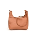Minimalistische bruine U-vormige draagtas van leer met lychee-patroon en geknoopte riem - Bruin