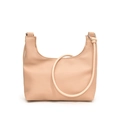 Minimalistische beige maanvormige leren draagtas met knoopdetails en zilveren metalen delen - Khaki