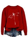 Detail of red crewneck sweatshirt featuring minimalist white dragonfly line art design - S / Red (White Print)