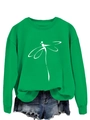 Detail view of neon green dragonfly print sweatshirt with distressed denim shorts - S / Bright Green (White Print)