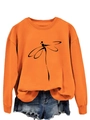Detail of orange crewneck sweatshirt with minimalist black dragonfly line art print - Orange (Black Print)